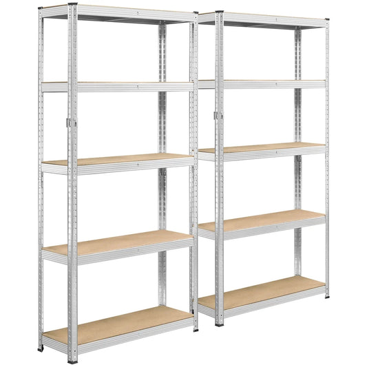 2 Pieces 5 Tiers Adjustable Storage Shelf Units for Garage, Silver